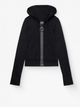 Women's cropped hooded zip hoodie with bright contrast zipper and pouch pockets