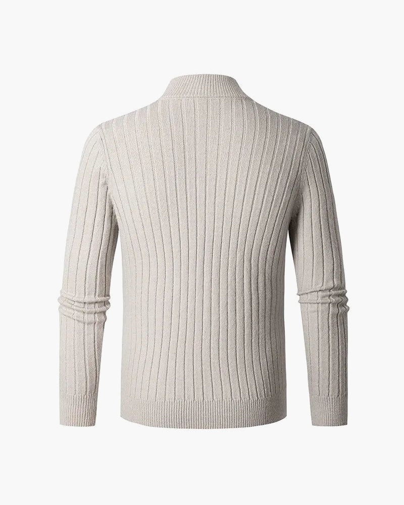 Men's ribbed half-zip jumper with high collar and long sleeves