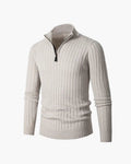 Men's ribbed half-zip jumper with high collar and long sleeves