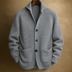 Men's ribbed shawl-collar cardigan with button front and two pockets