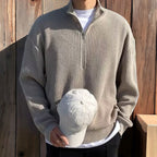 Men's ribbed half-zip jumper with mock neck and long sleeves