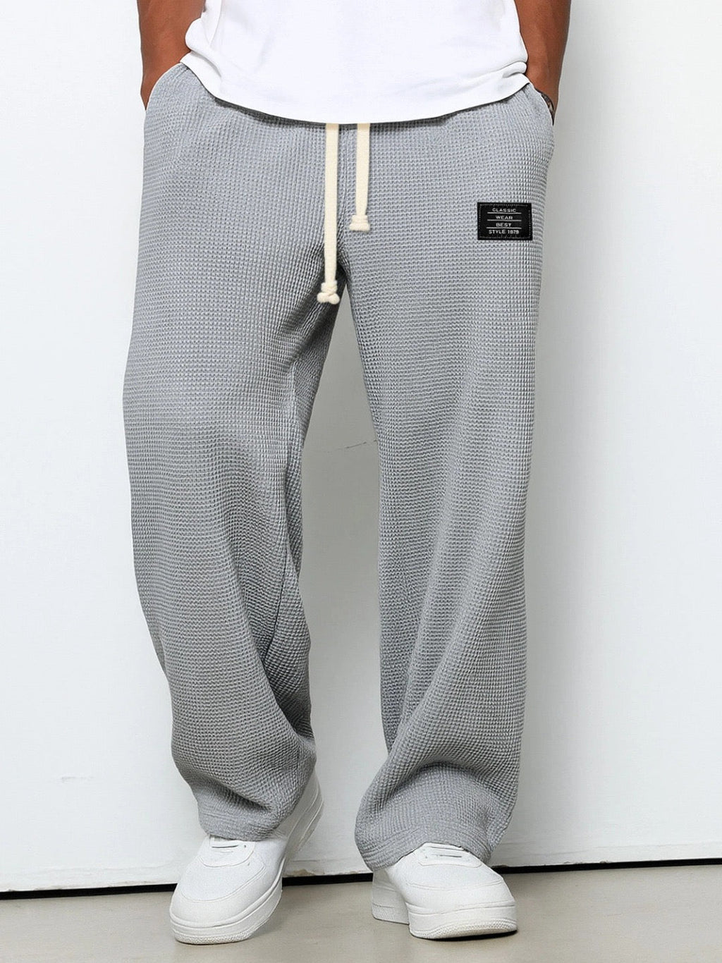 Men's relaxed waffle knit trousers with drawstring waist