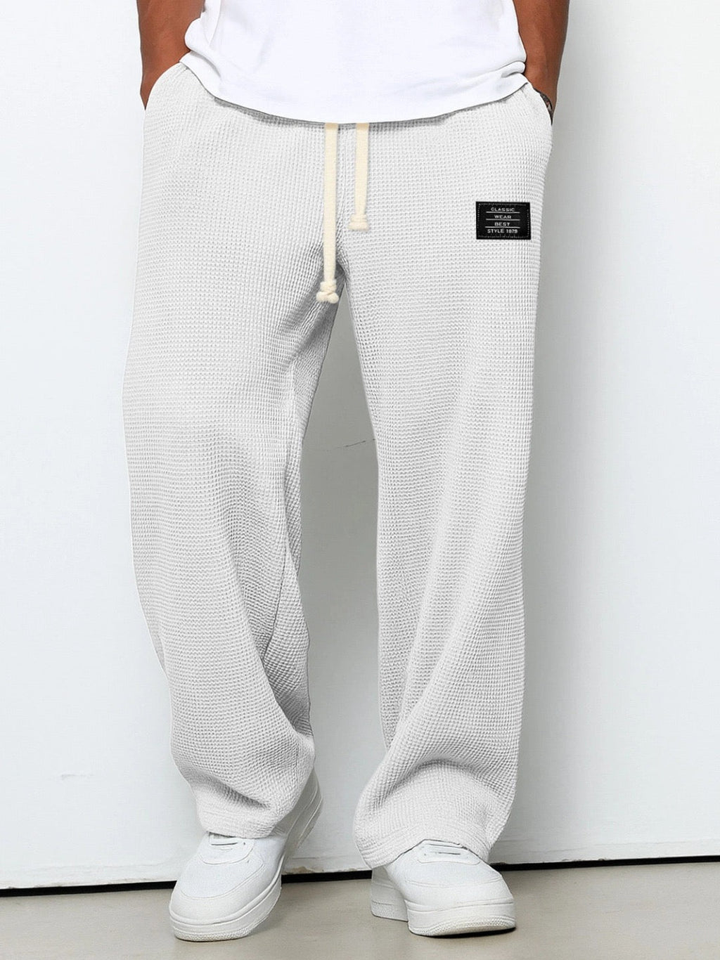 Men's relaxed waffle knit trousers with drawstring waist