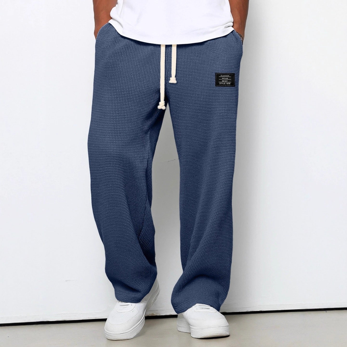 Men's relaxed waffle knit trousers with drawstring waist