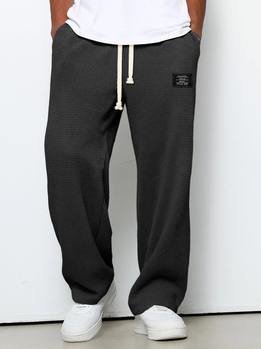 Men's relaxed waffle knit trousers with drawstring waist