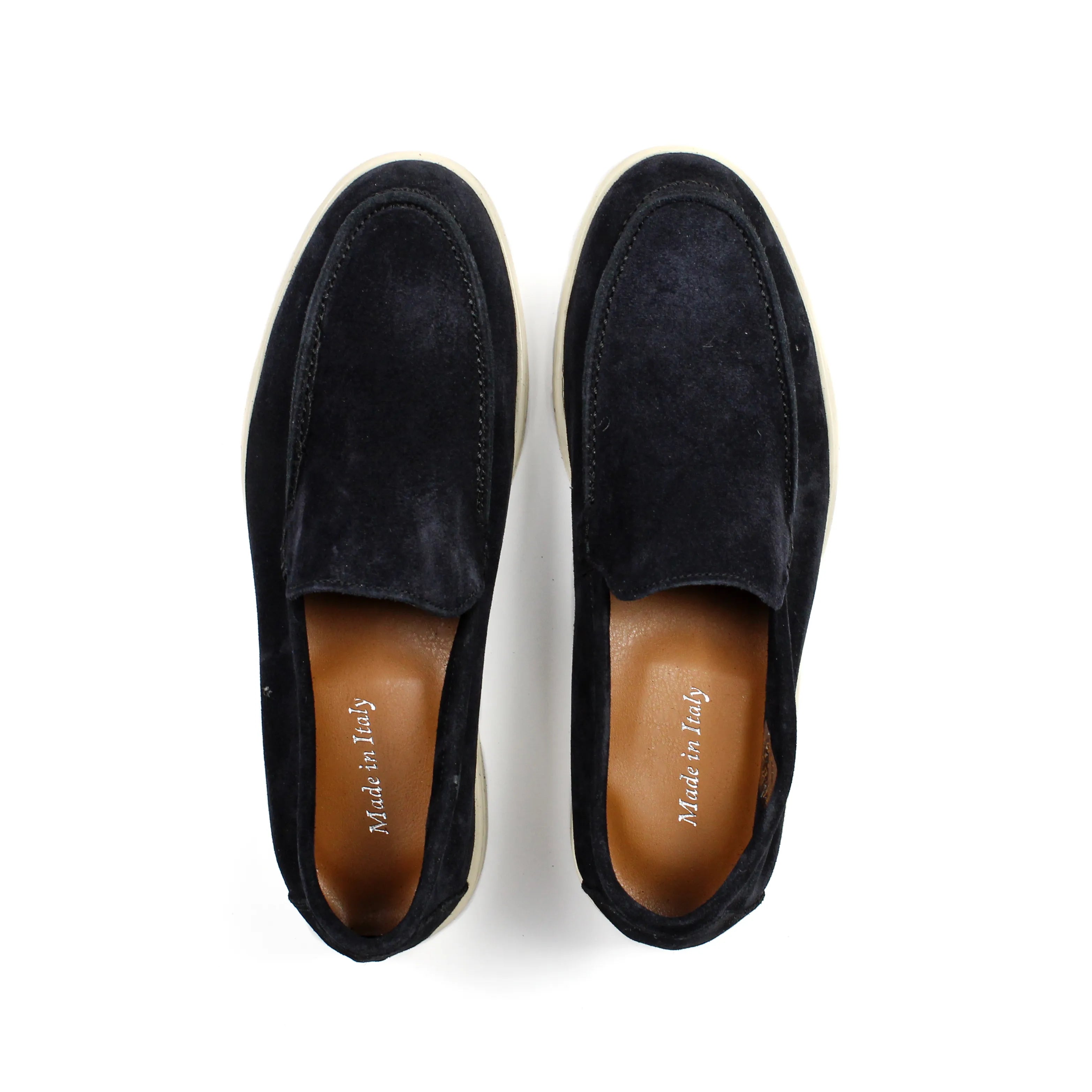 Black men's moccasin loafers with cream soles