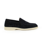 Black men's moccasin loafers with cream soles