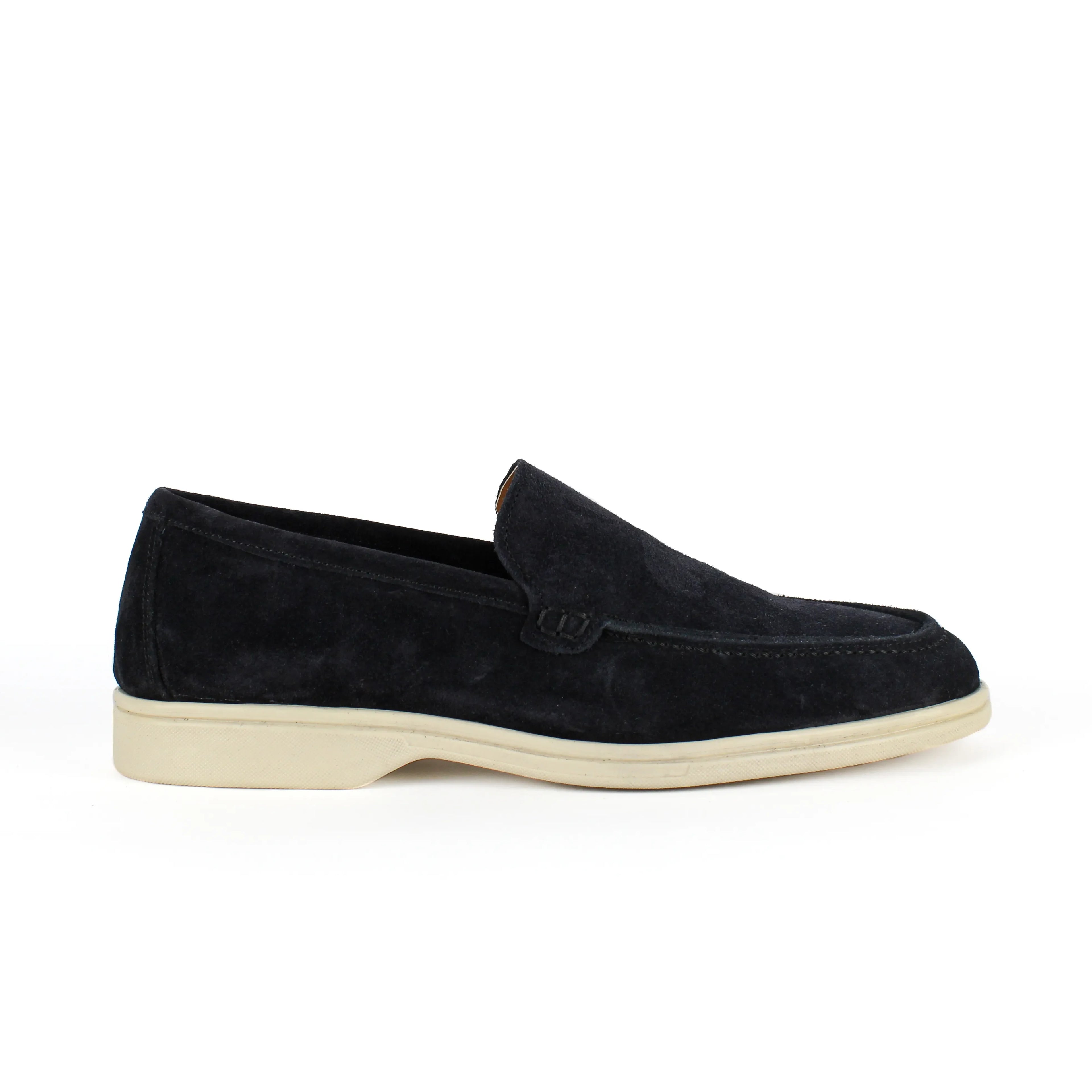 Black men's moccasin loafers with cream soles
