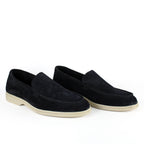 Black men's moccasin loafers with cream soles