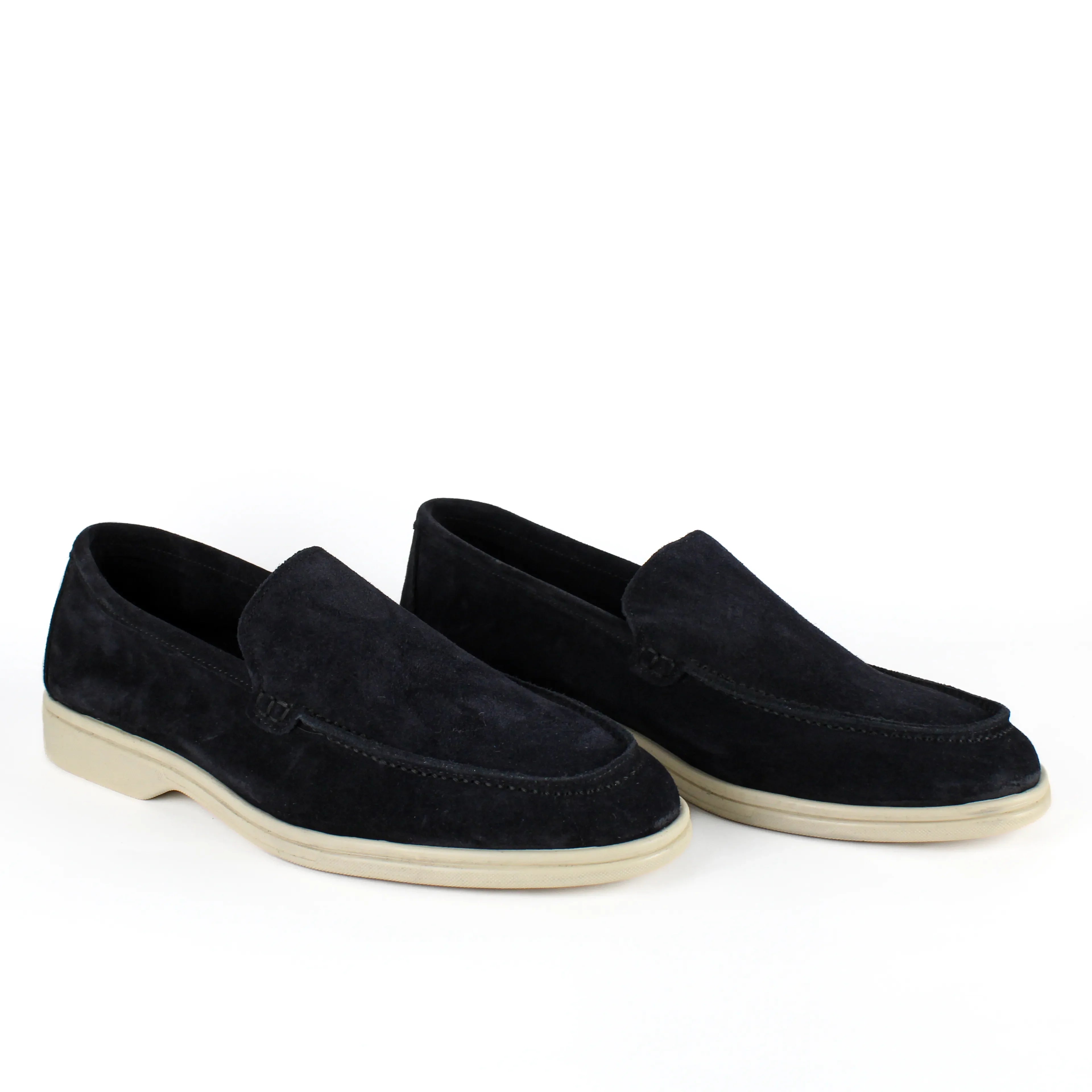 Black men's moccasin loafers with cream soles