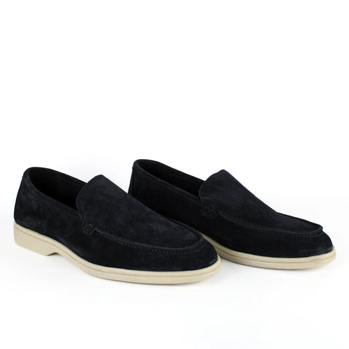 Black men's moccasin loafers with cream soles