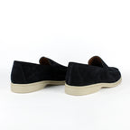 Black men's moccasin loafers with cream soles