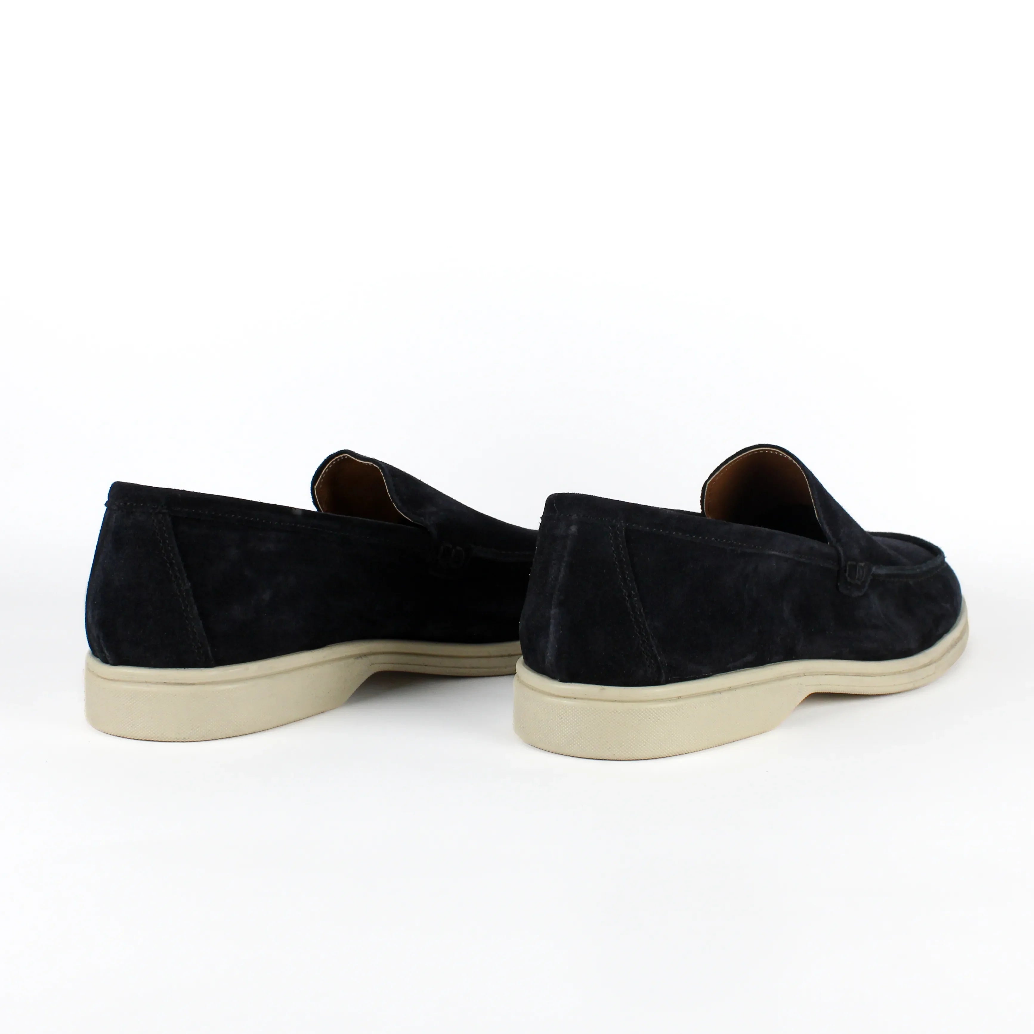 Black men's moccasin loafers with cream soles