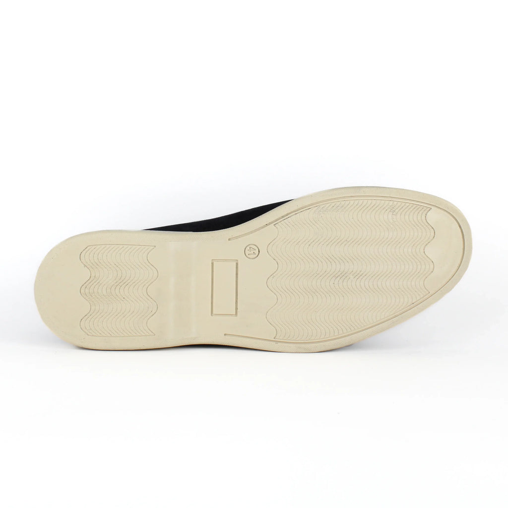 Black men's moccasin loafers with cream soles