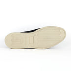 Black men's moccasin loafers with cream soles