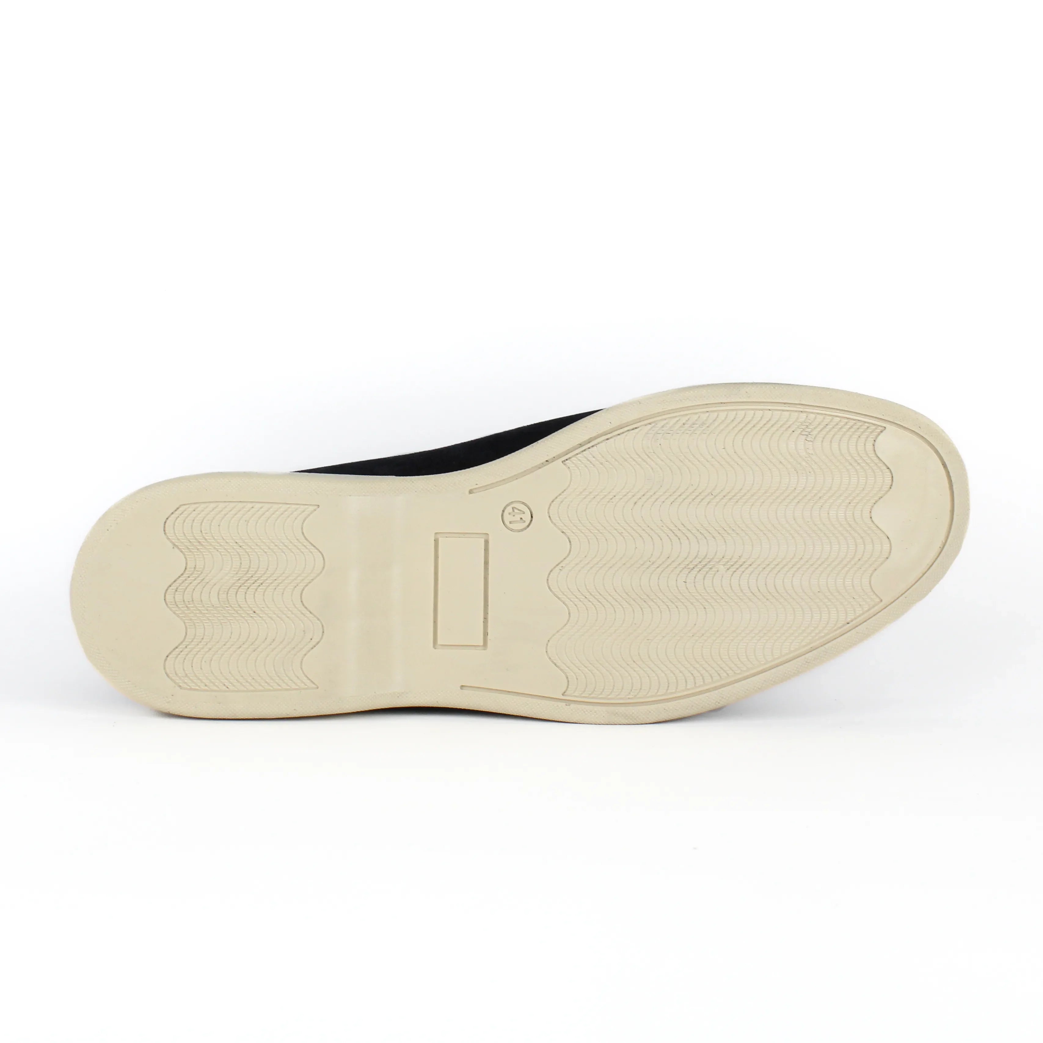 Black men's moccasin loafers with cream soles