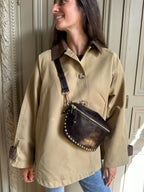 Women's beige trench jacket with contrast collar