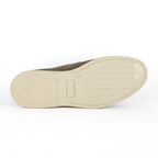 Men's beige moc toe slip-on loafers with low cream soles
