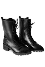 Women's black lace-up combat boots with block heels