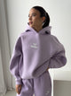 Women's lavender logo hoodie with hood and ribbed trims