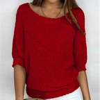 Women's textured knit sweater with round neck and three quarter sleeves