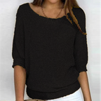 Women's textured knit sweater with round neck and three quarter sleeves