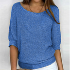 Women's textured knit sweater with round neck and three quarter sleeves
