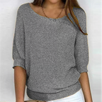 Women's textured knit sweater with round neck and three quarter sleeves