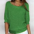 Women's textured knit sweater with round neck and three quarter sleeves