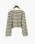 Women's ivory and black striped cropped cardigan with buttons