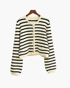 Women's ivory and black striped cropped cardigan with buttons