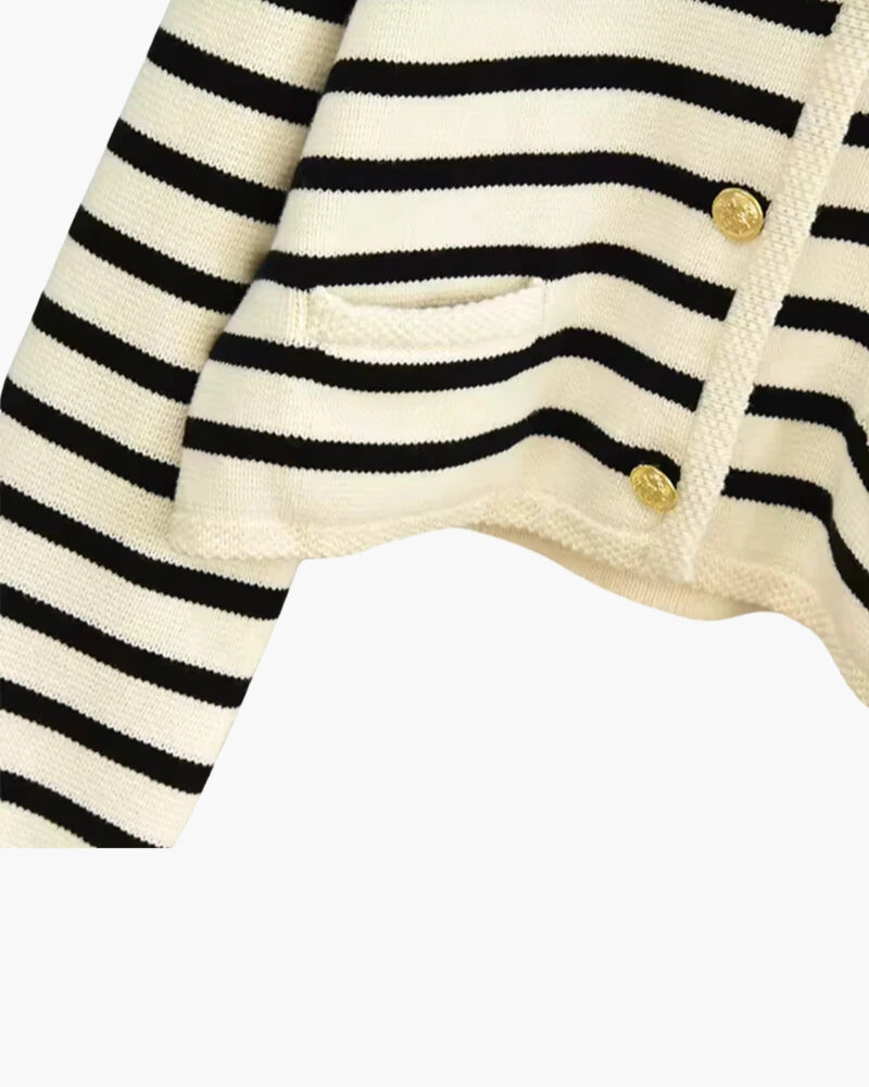 Women's ivory and black striped cropped cardigan with buttons