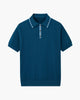 Men's short-sleeved textured knit polo shirt with contrast collar trim and button placket