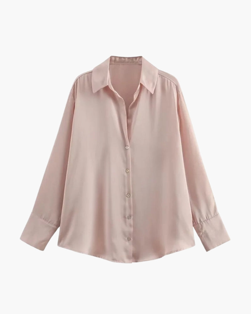 Women's long-sleeve shirt with notched collar and button front