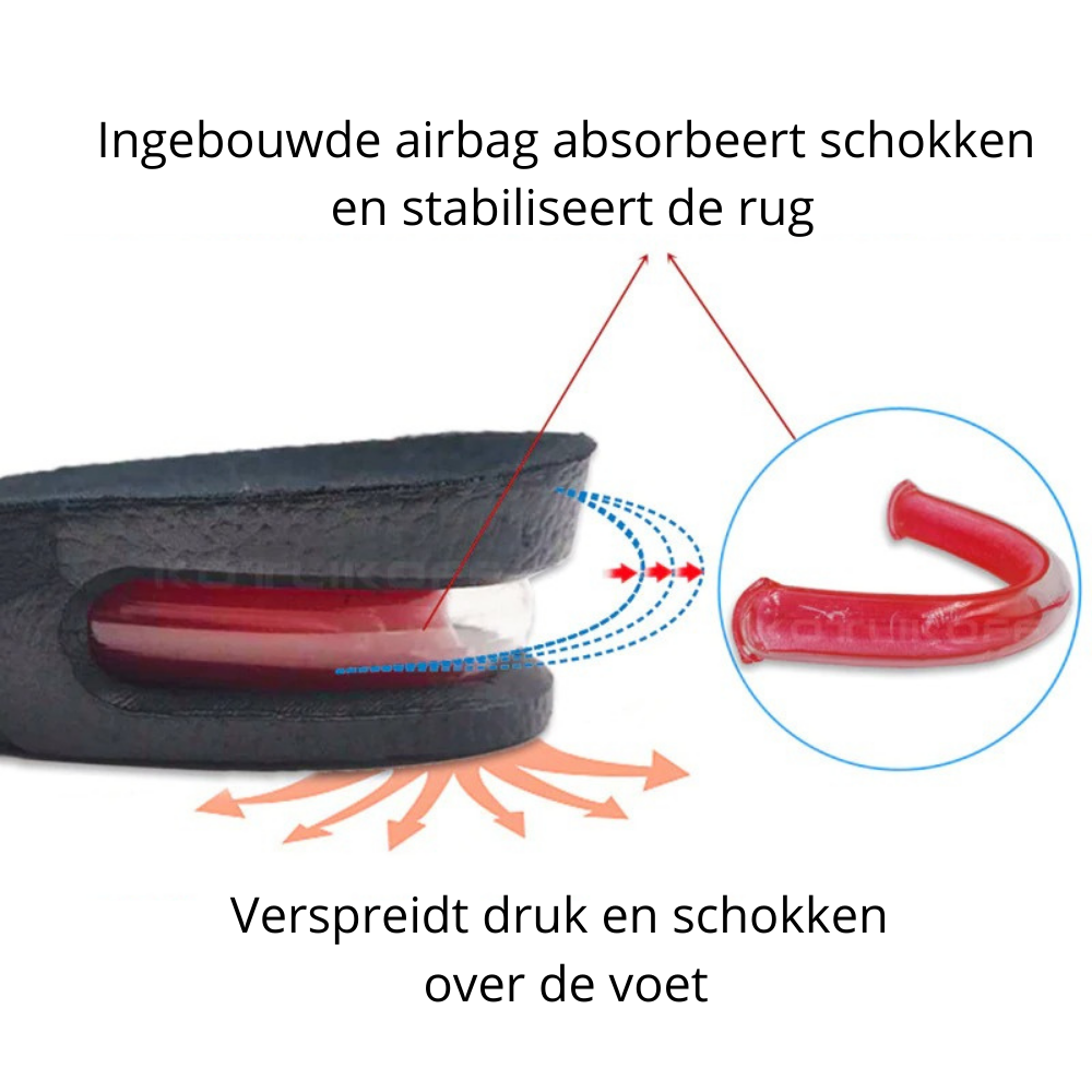 Black height increase shoe insoles with red inserts and 3cm to 9cm wedge profiles