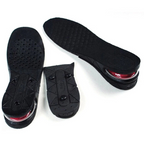 Black height increase shoe insoles with red inserts and 3cm to 9cm wedge profiles