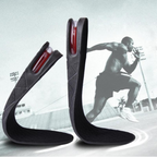 Black height increase shoe insoles with red inserts and 3cm to 9cm wedge profiles