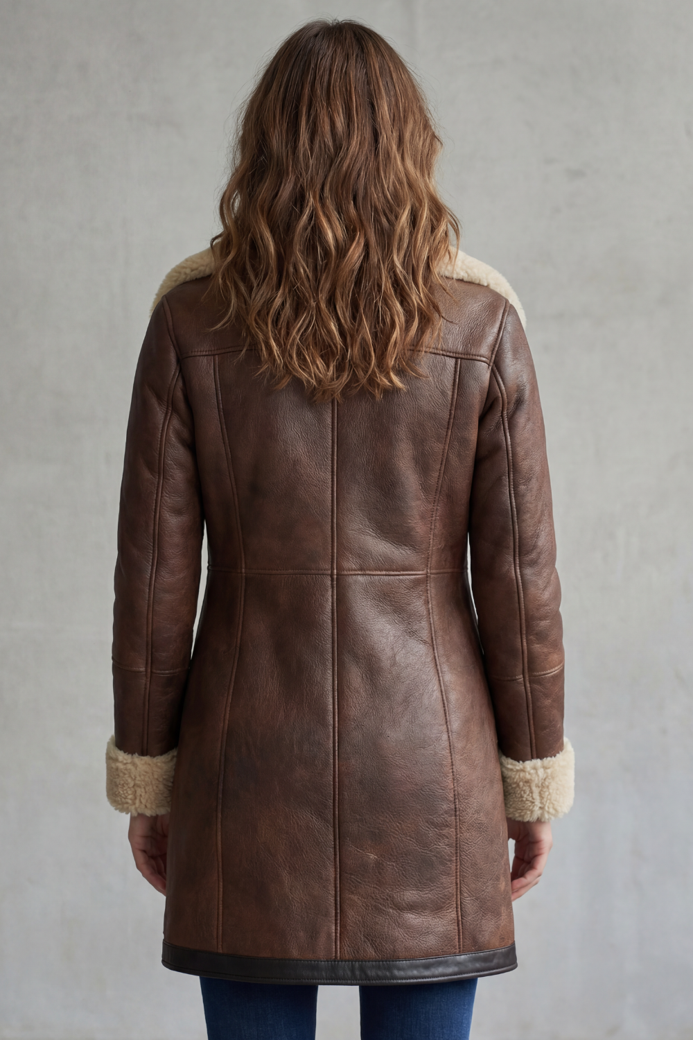 Women's Leather-Look Shearling Lined Longline Coat