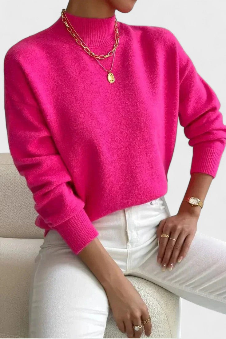 Women's mock neck sweater with long sleeves and ribbed trims