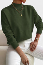 Women's mock neck sweater with long sleeves and ribbed trims