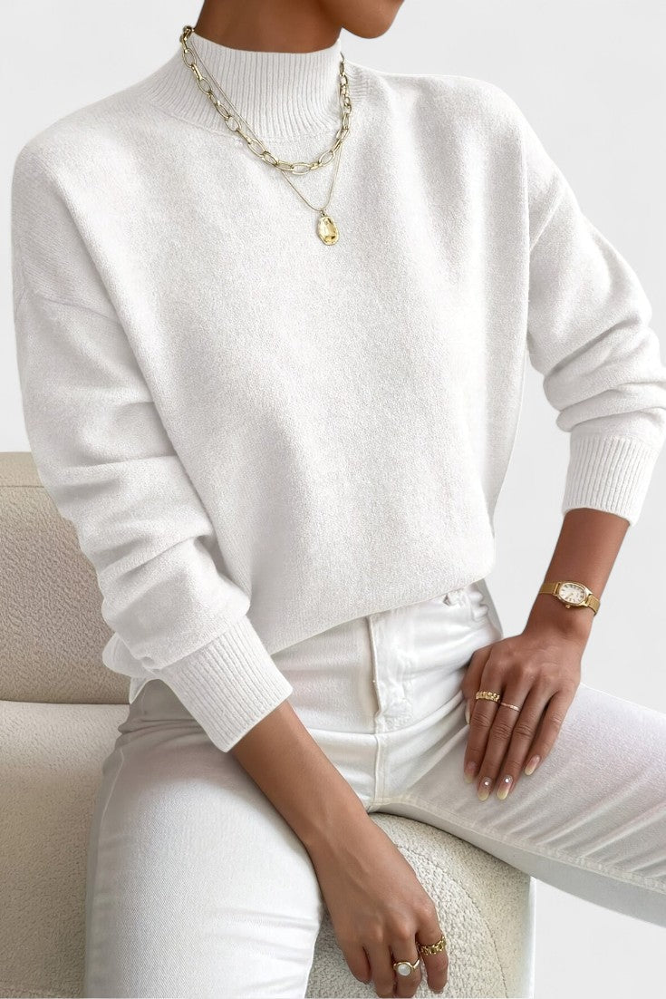 Women's mock neck sweater with long sleeves and ribbed trims