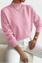 Women's mock neck sweater with long sleeves and ribbed trims