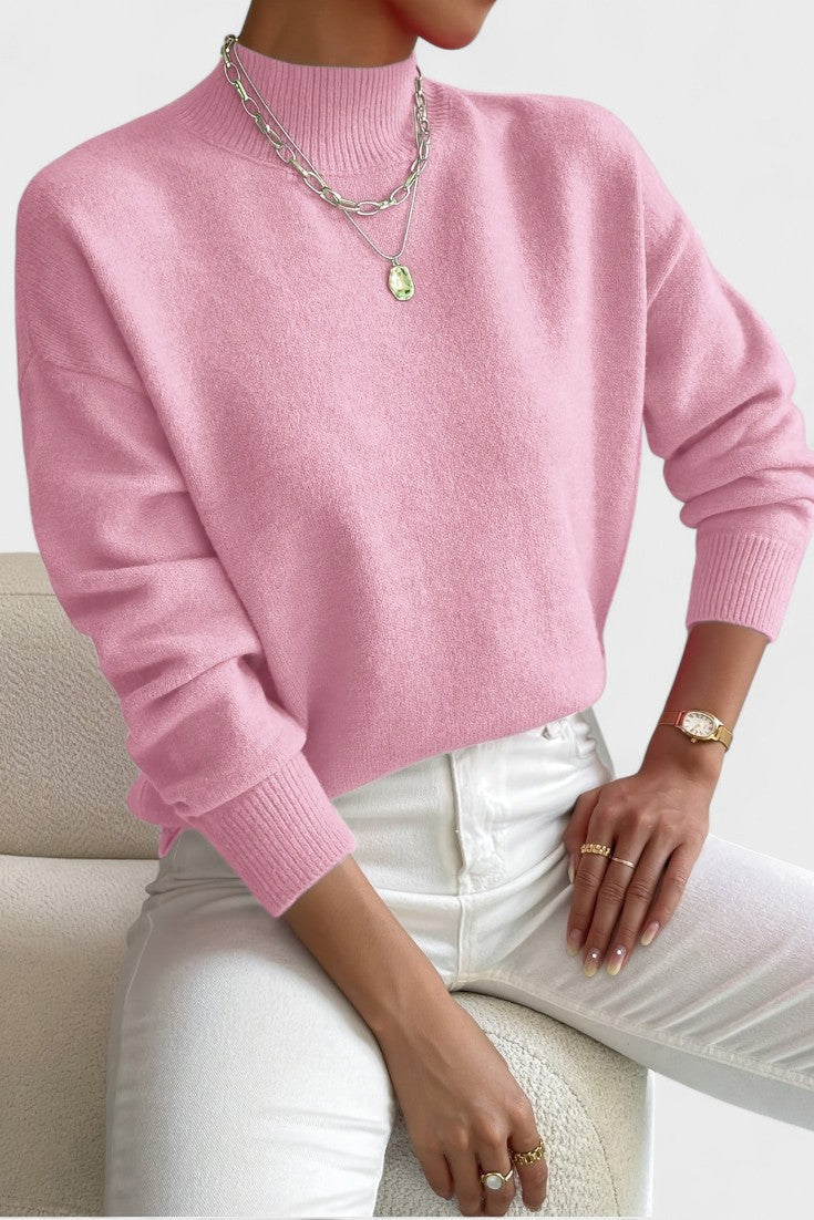 Women's mock neck sweater with long sleeves and ribbed trims
