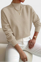 Women's mock neck sweater with long sleeves and ribbed trims