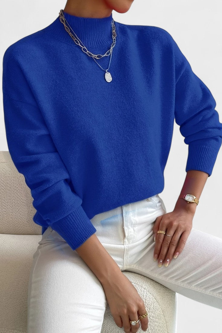 Women's mock neck sweater with long sleeves and ribbed trims