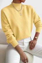 Women's mock neck sweater with long sleeves and ribbed trims