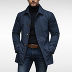 Men's collared waterproof trench coat with button fastening