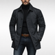 Men's collared waterproof trench coat with button fastening