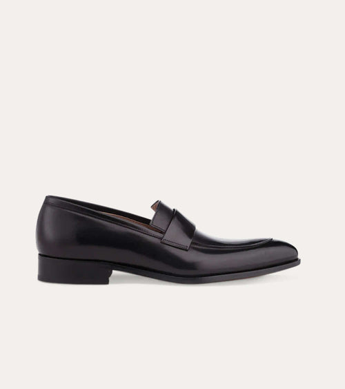 Black men's square toe keeper loafers with low heels
