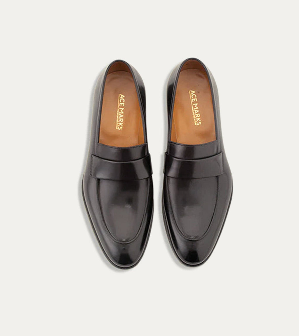 Black men's square toe keeper loafers with low heels